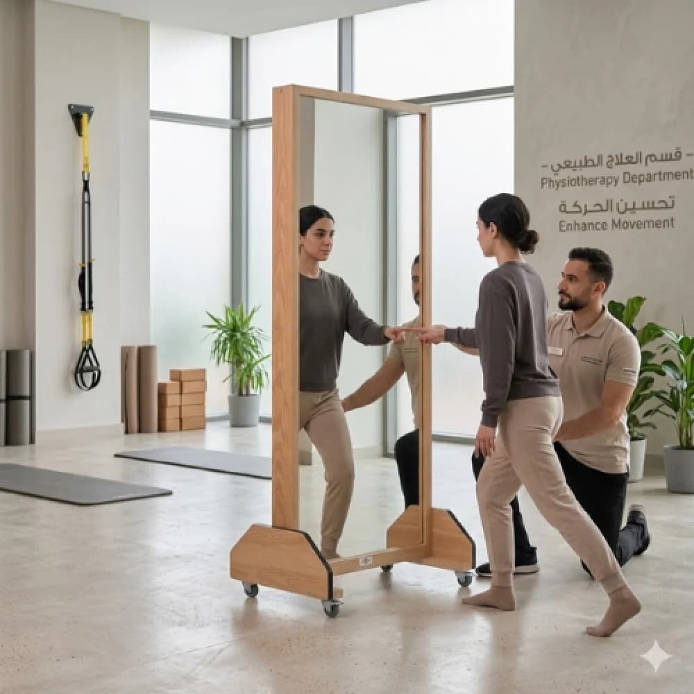 مرآة متحركة للعلاج الطبيعي بإطار خشبي