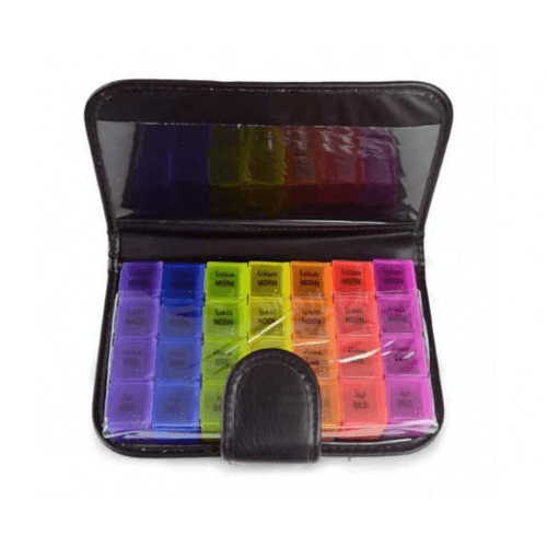 Weekly Pill Organizer, 7 Colors, Black Case
