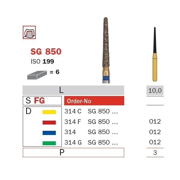 Diamond Bur, FG 012, Fine, Cone Round End (Goldies) ISO #199
