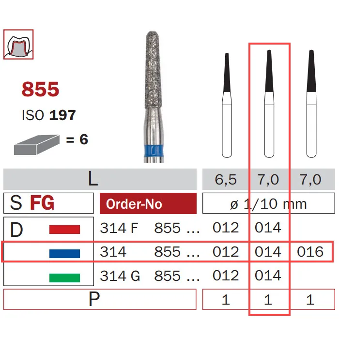 سنبلة ألماسية، FG 014، متوسطة، مخروط بنهاية دائرية ISO #197