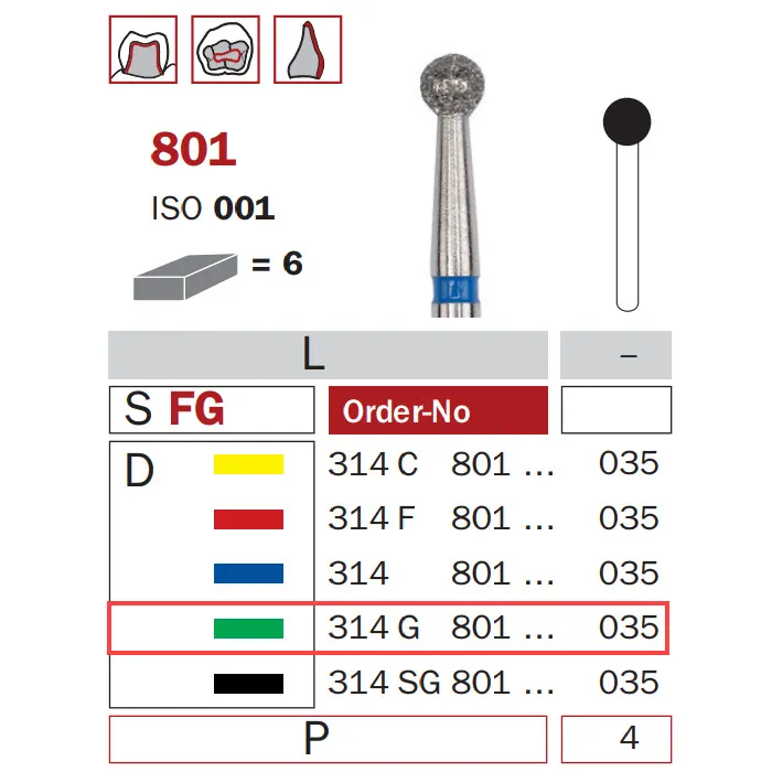 Diamond Bur, FG 035, Coarse, Round ISO #001