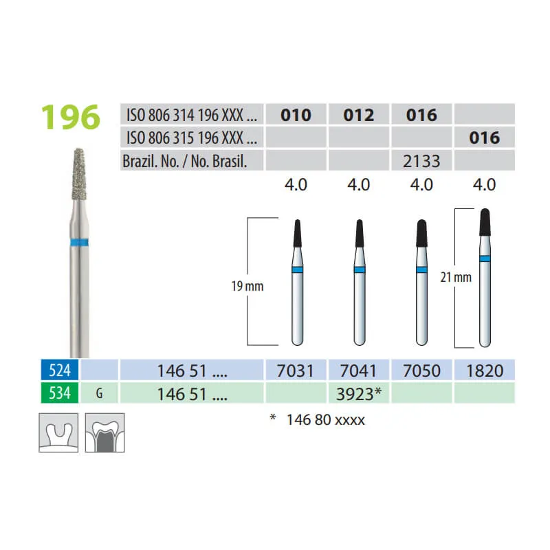 Diamond Burs, Cone Round End, FG 196-012, Medium