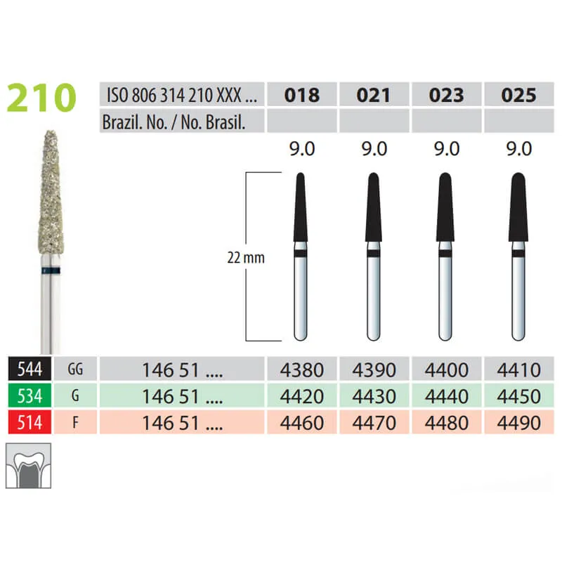 Diamond Burs, Cone Round End, FG 210-025, Fine
