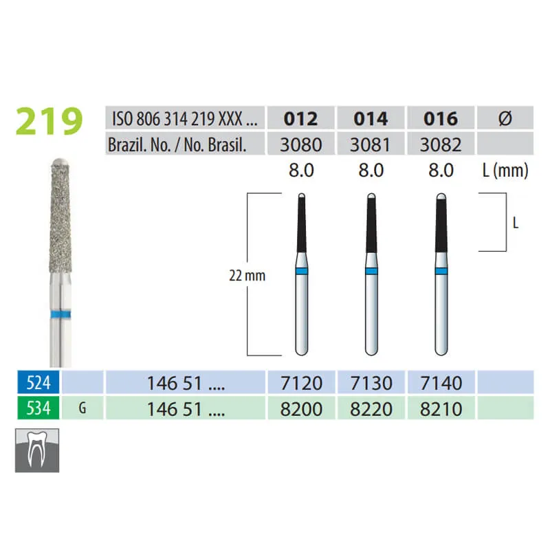Diamond Burs, Cone Round Safe End, FG 0219-014, Medium