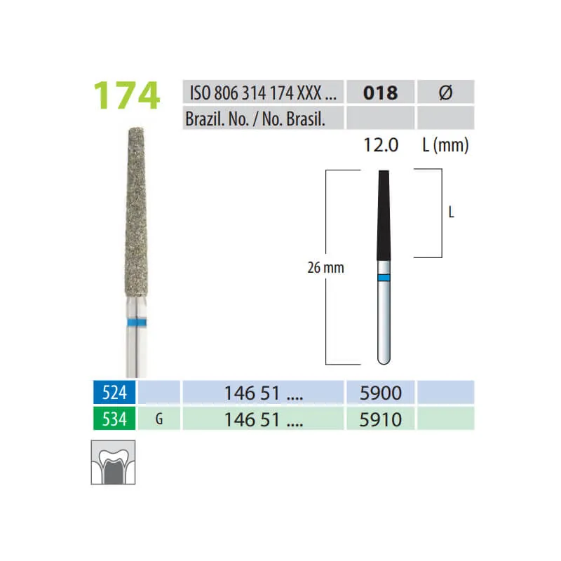 Diamond Burs, Long Truncated Cone, FG 174-018, Medium