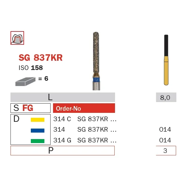 Diamond Bur, FG 014, Medium, Cylinder Round Shoulder (Goldies) ISO #158