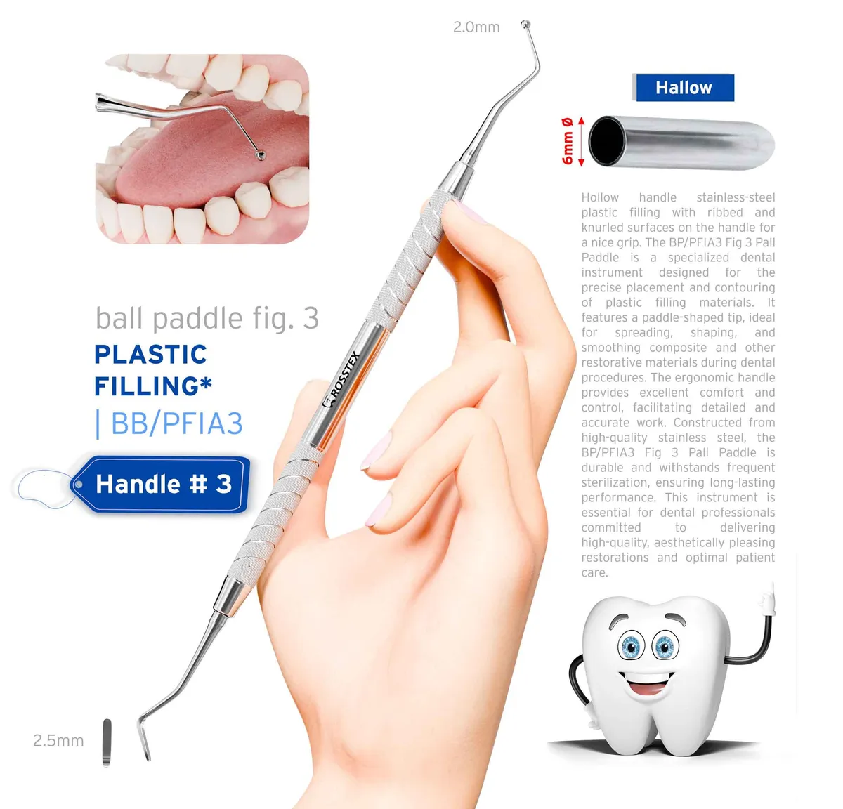 Plastic Filling Instrument 3, Ball/Paddle, 2.0–2.5mm, Handle No. 3i