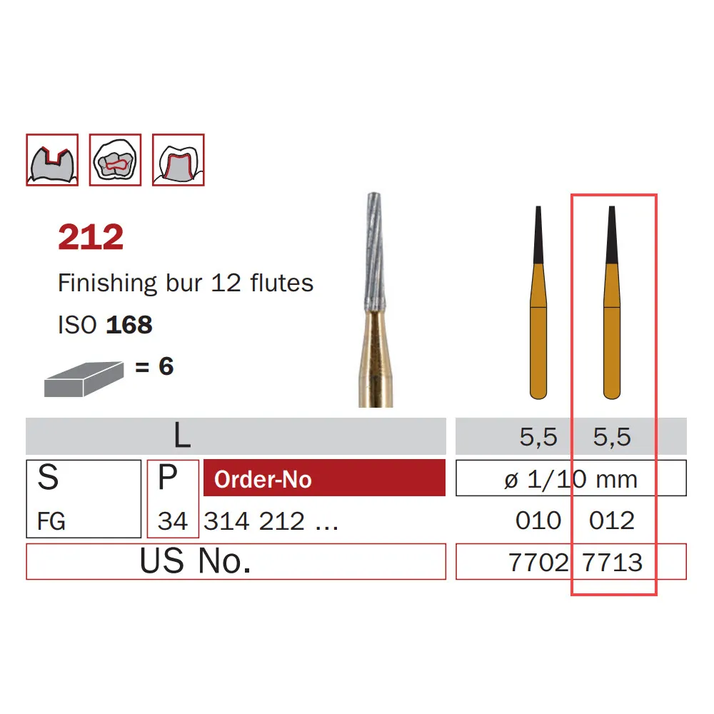 سنابل كربيد للتشطيب، FG 012، مخروط مقطوع، 12 شفرات، ISO #168