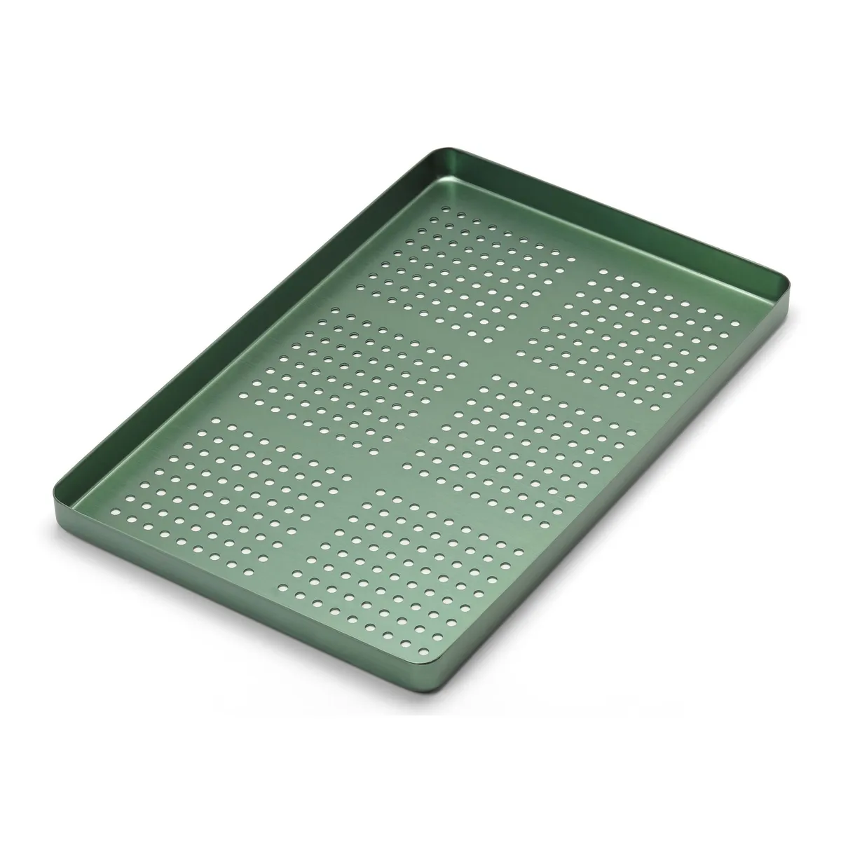 Perforated Aluminum Tray Green Small 185 x 140 x 15mm