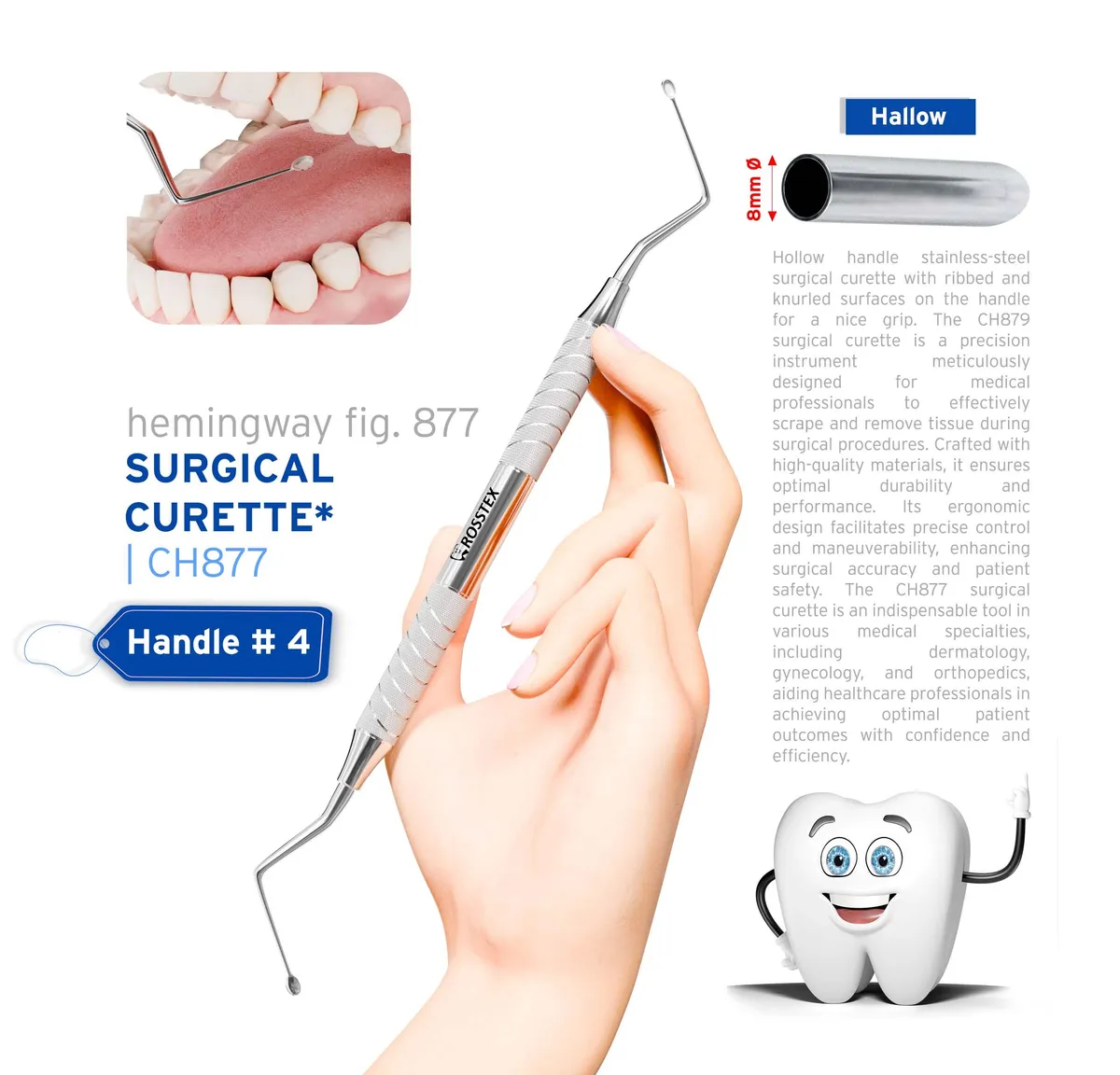 Dental Surgical Curette Hemingway 877, Handle No. 4