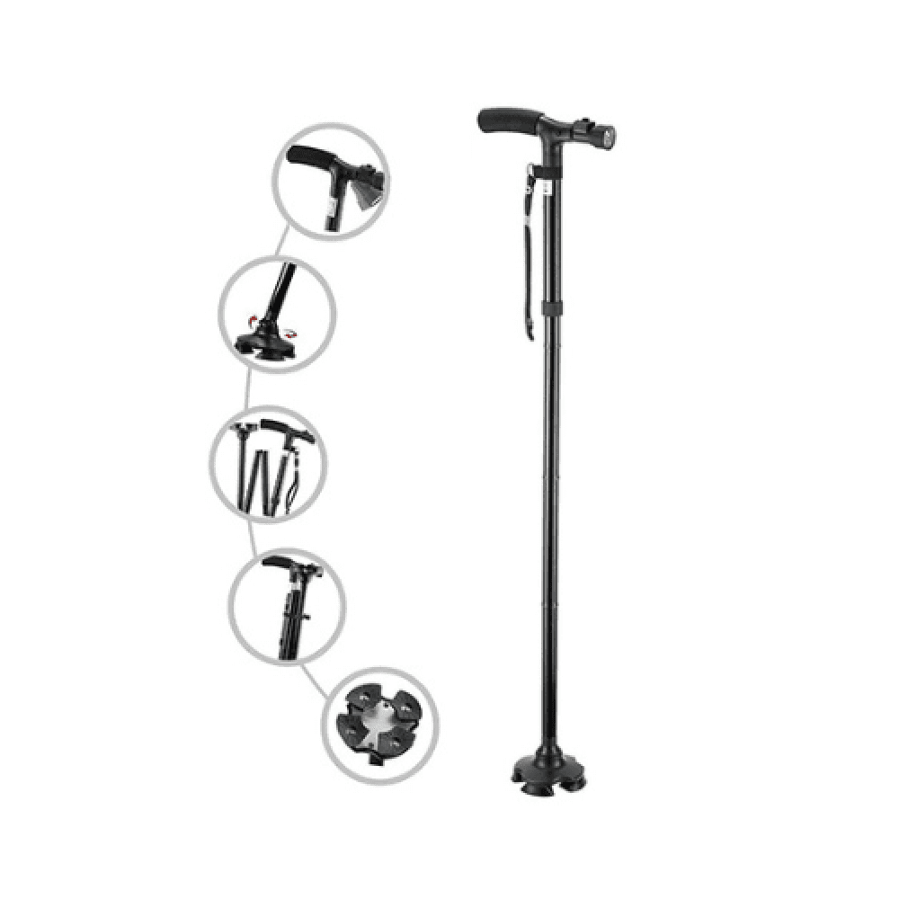عكاز قابل للطي مع قاعدة مرنة وكشاف GT2300
