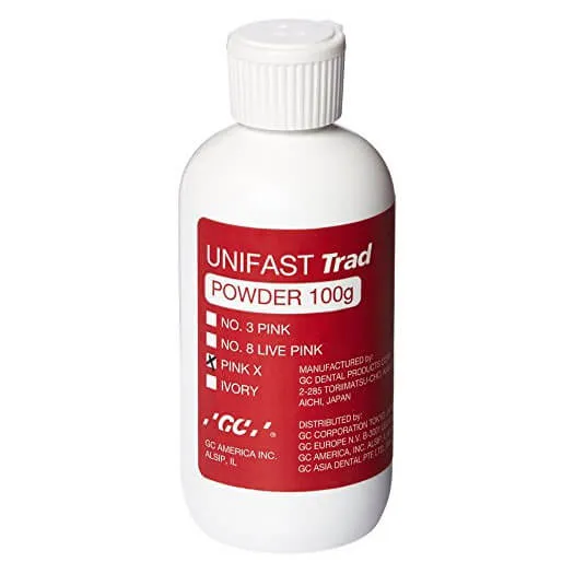 GC UNIFAST Trad، مسحوق، راتنج أكريليك يُعالج ذاتيًا، Pink X، 100g