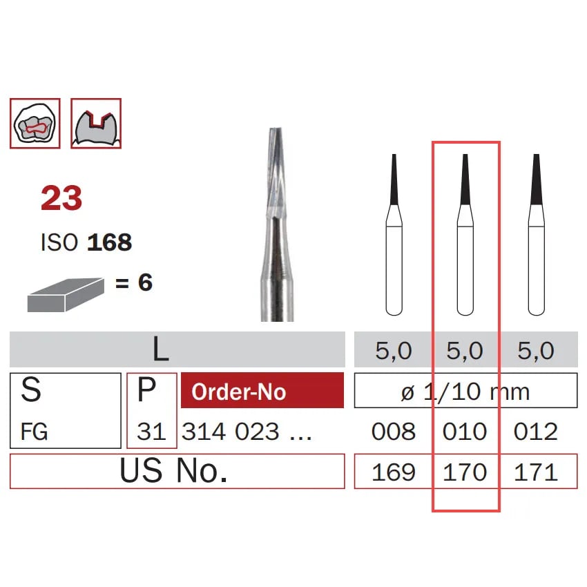 Carbide Bur, FG 010, Truncated Cone ISO #168