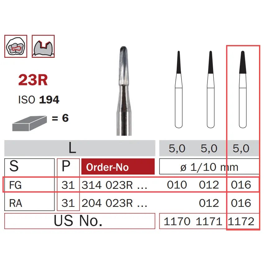 Carbide Bur, FG 016, Cone Round End ISO #194