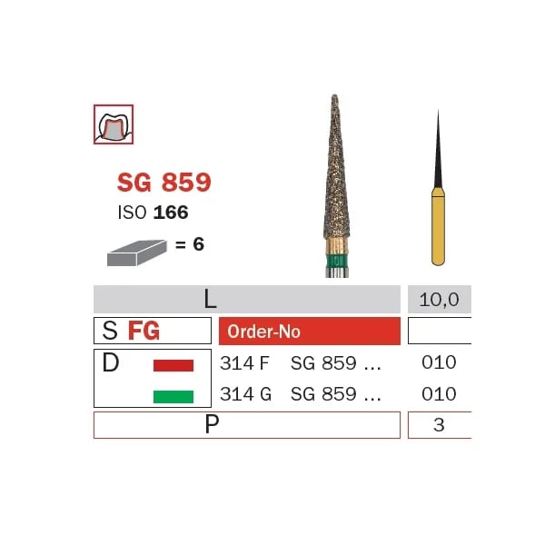 Diamond Bur, FG 010, Fine, Cone (Goldies) ISO #166