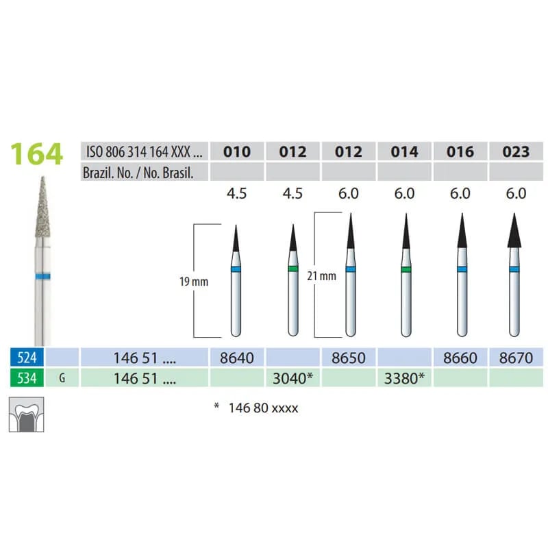 Diamond Burs, Cone Pointed, FG 164-016, Medium