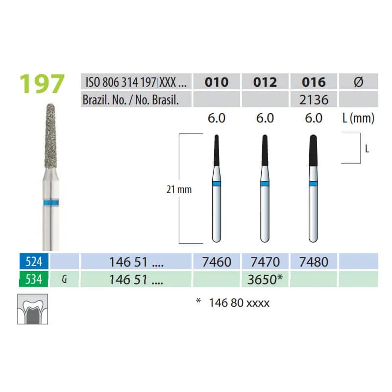 Diamond Burs, Cone Round End, FG 197-012, Medium