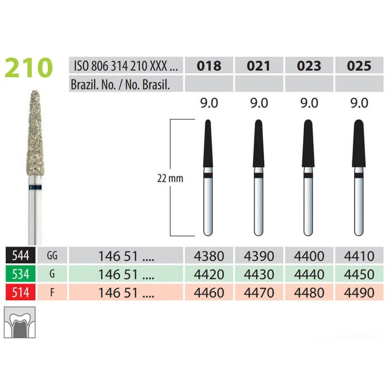 Diamond Burs, Cone Round End, FG 210-023, Fine