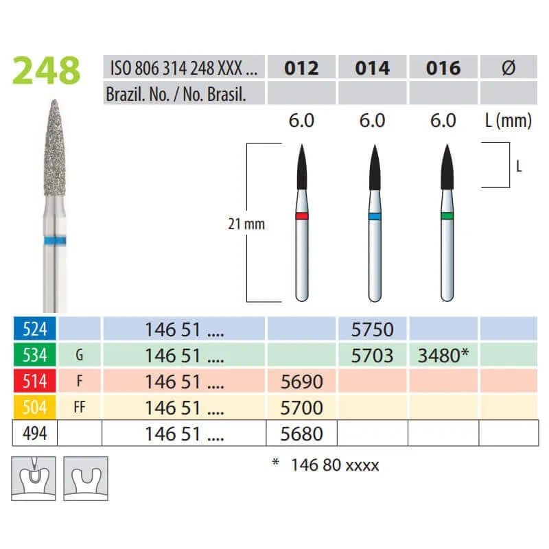 Diamond Burs, Flame, FG 248-012, X-Fine