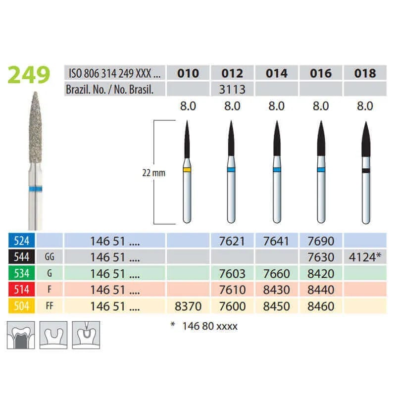 Diamond Burs, Flame, FG 249-012, Fine