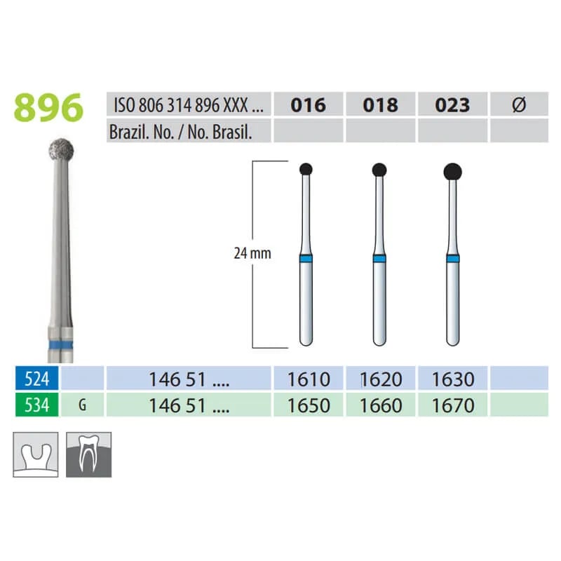 Diamond Burs, Round Long Neck, FG 896-016, Medium