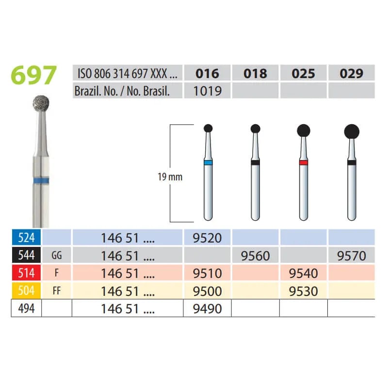 Diamond Burs, Round, FG 697-016, X-Fine