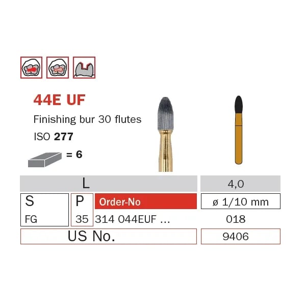 Finishing Carbide Bur, FG 018, Egg, 30 Flutes ISO #277