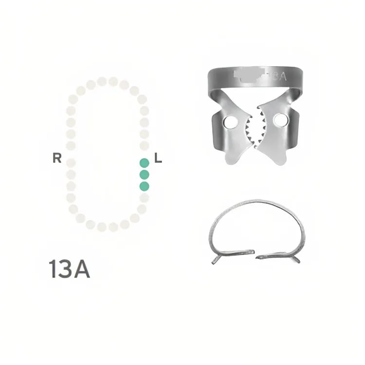 Rubber Dam Clamp #13A, Winged for Lower Left Molars