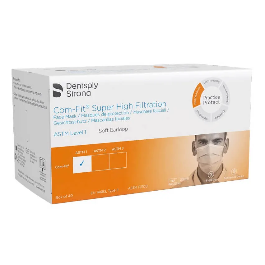 كمامة Com-Fit Super High Filtration، بحلقات أذن، مستوى 1، أزرق، PK/40