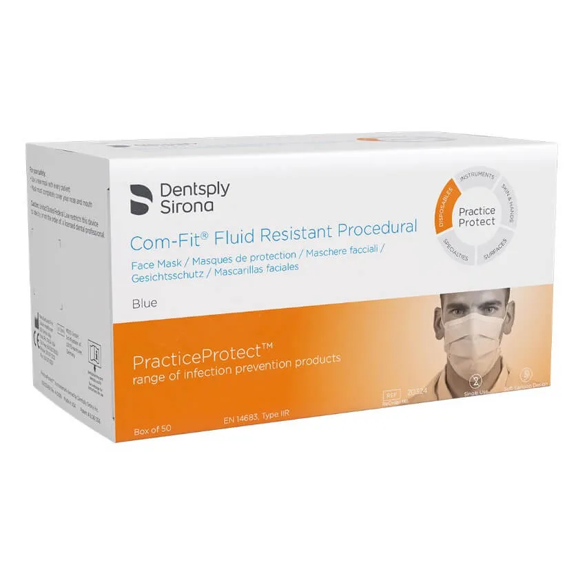 Com-Fit Easy Fluid Resistant Procedural، مستوى 2، بحلقة أذن، أزرق، PK/50