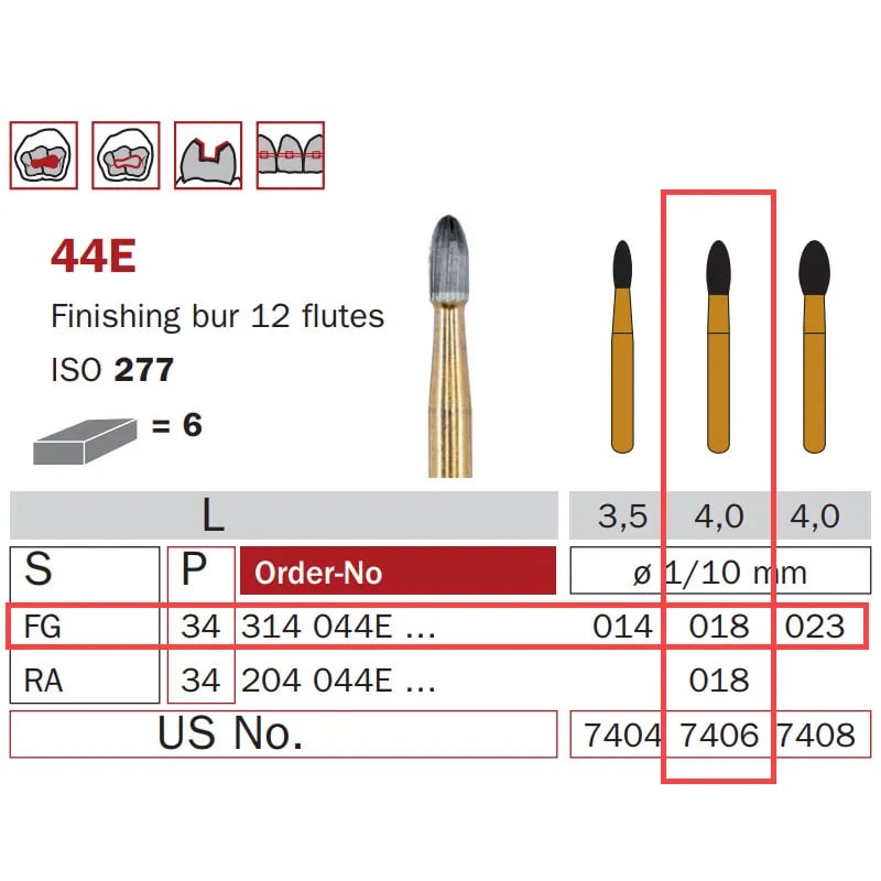 Finishing Carbide Bur, FG 018, Egg, 12 Flutes ISO #277